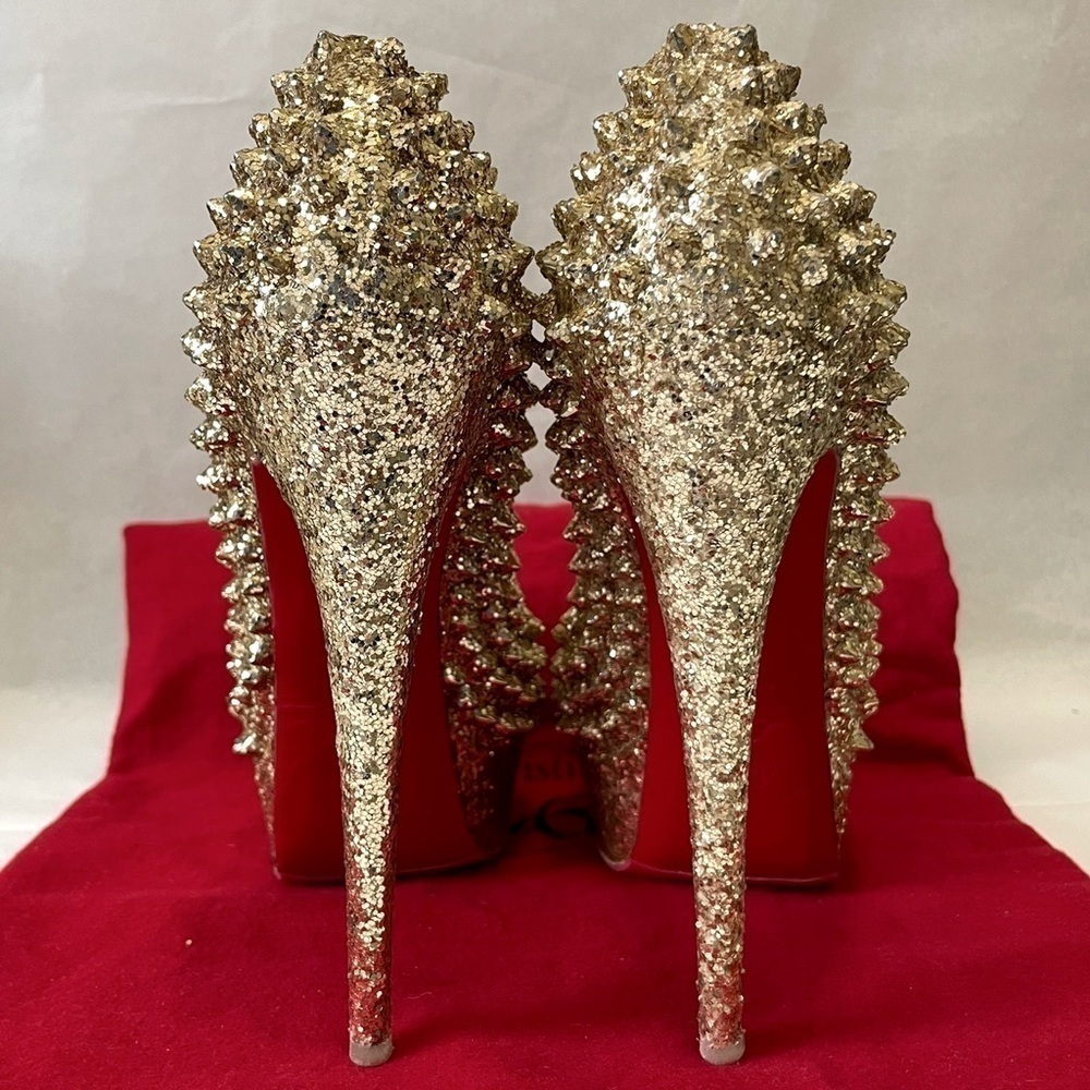Christian Louboutin “Glitter Specchio” Lady Peep spikes.EU38 140mm 1” platform. - Picture 4 of 11